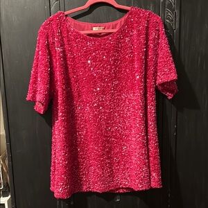 HOT PINK SEQUIN VELVET TOP